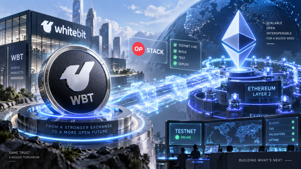 WhiteChain이 OP Stack 기반 이더리움 레이어2로 전환하는 모습을 표현한 이미지