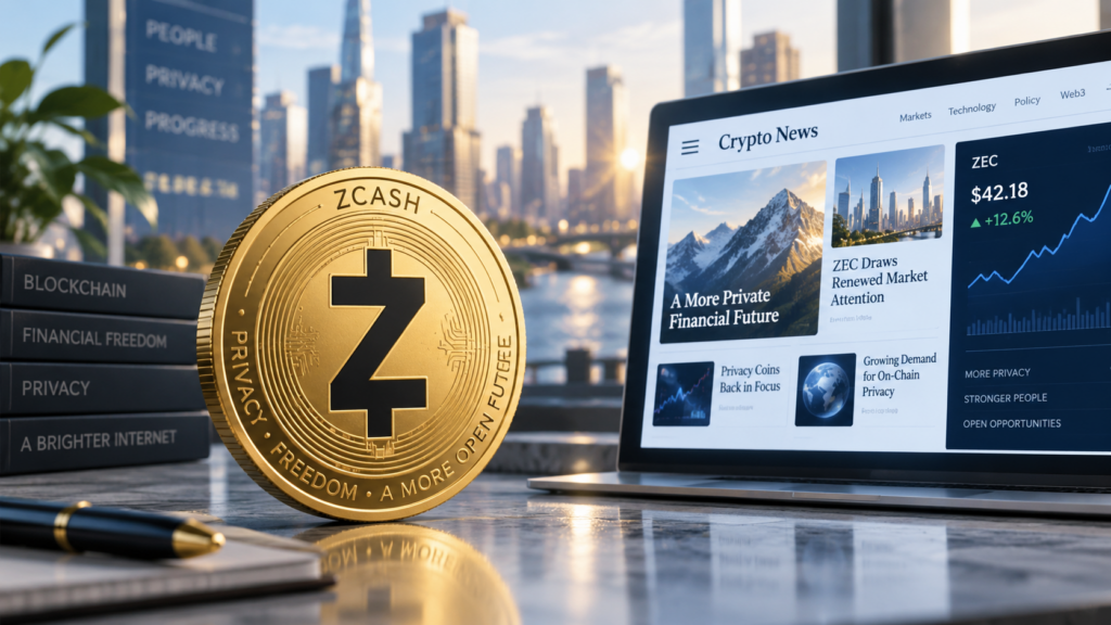 지캐시 ZEC 프라이버시 기술과 금융 뉴스를 표현한 이미지